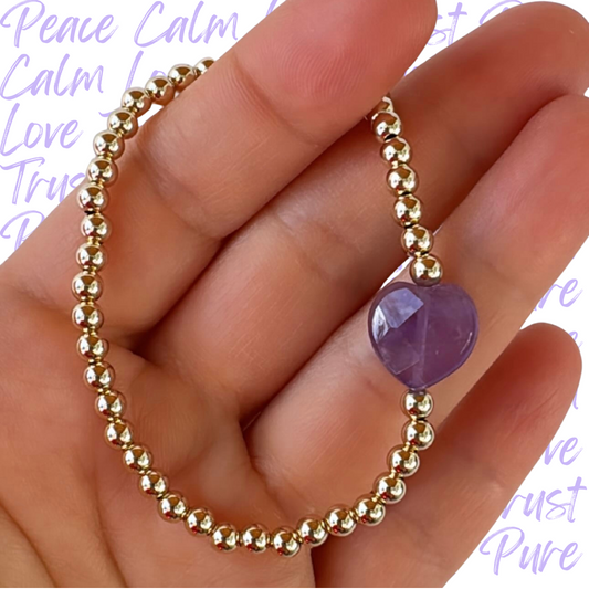 4mm Amethyst Heart Bracelet Bizzy Beads, LLC