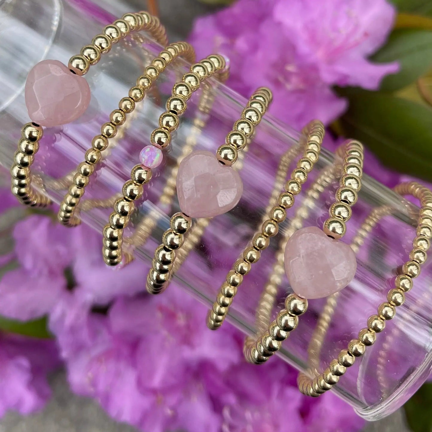 4mm Rose Quartz Heart Bracelet Bizzy Beads, LLC
