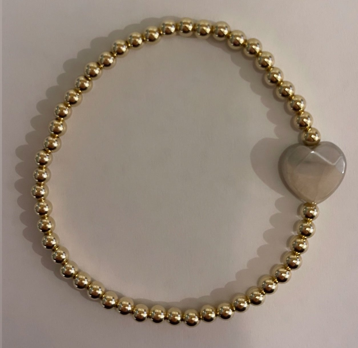 4mm Peach Moonstone Heart Beaded Bracelet