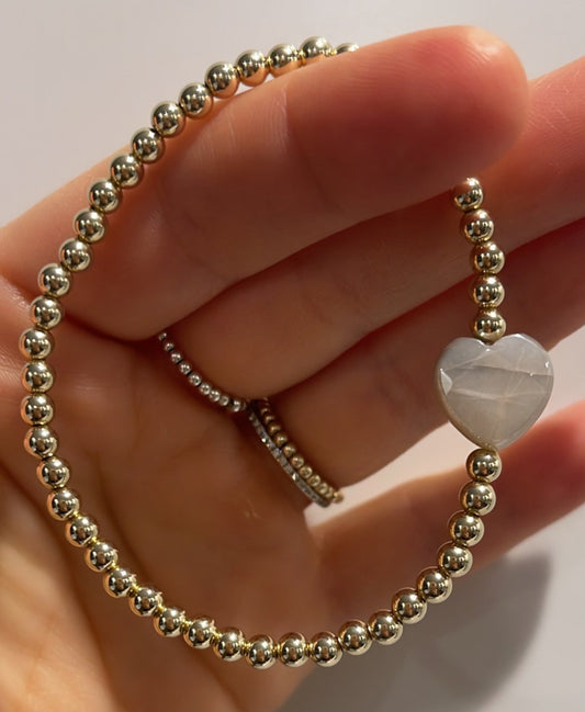 4mm Peach Moonstone Heart Beaded Bracelet